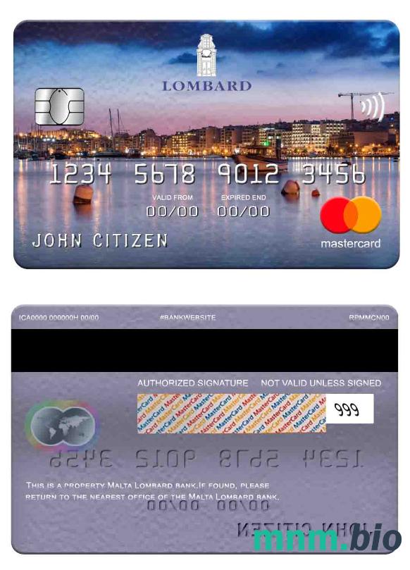 Malta Lombard Bank przykład karty mastercard w formacie PSD